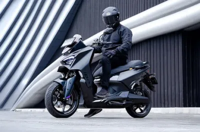 M1-S Electric Maxi-Scooter Riding: Front Left Quarter View
